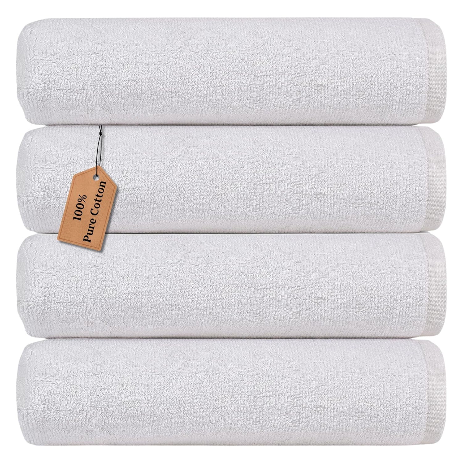 100% Cotton Bath Towels Set of 4 – Soft, Thick, Quick Dry, Large White Towels