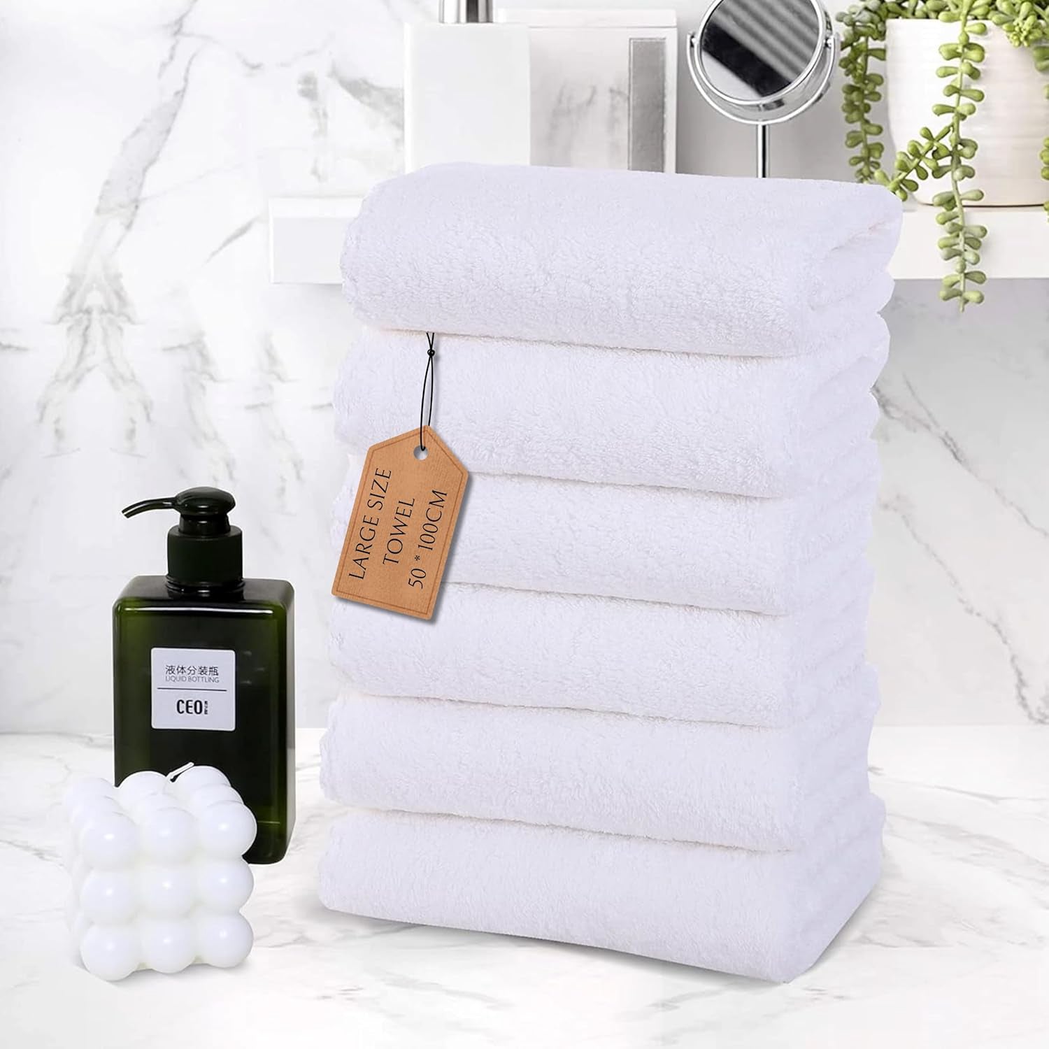 6-Pack White Cotton Hand Towels – Soft, Absorbent, Quick Dry, 650 GSM, Large 50x100cm