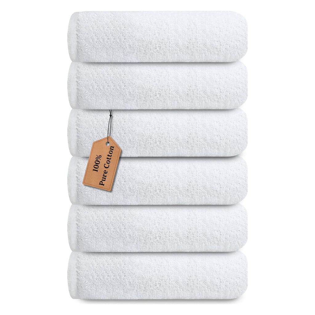 6-Pack White Cotton Hand Towels – Soft, Absorbent, Quick Dry, 650 GSM, Large 50x100cm