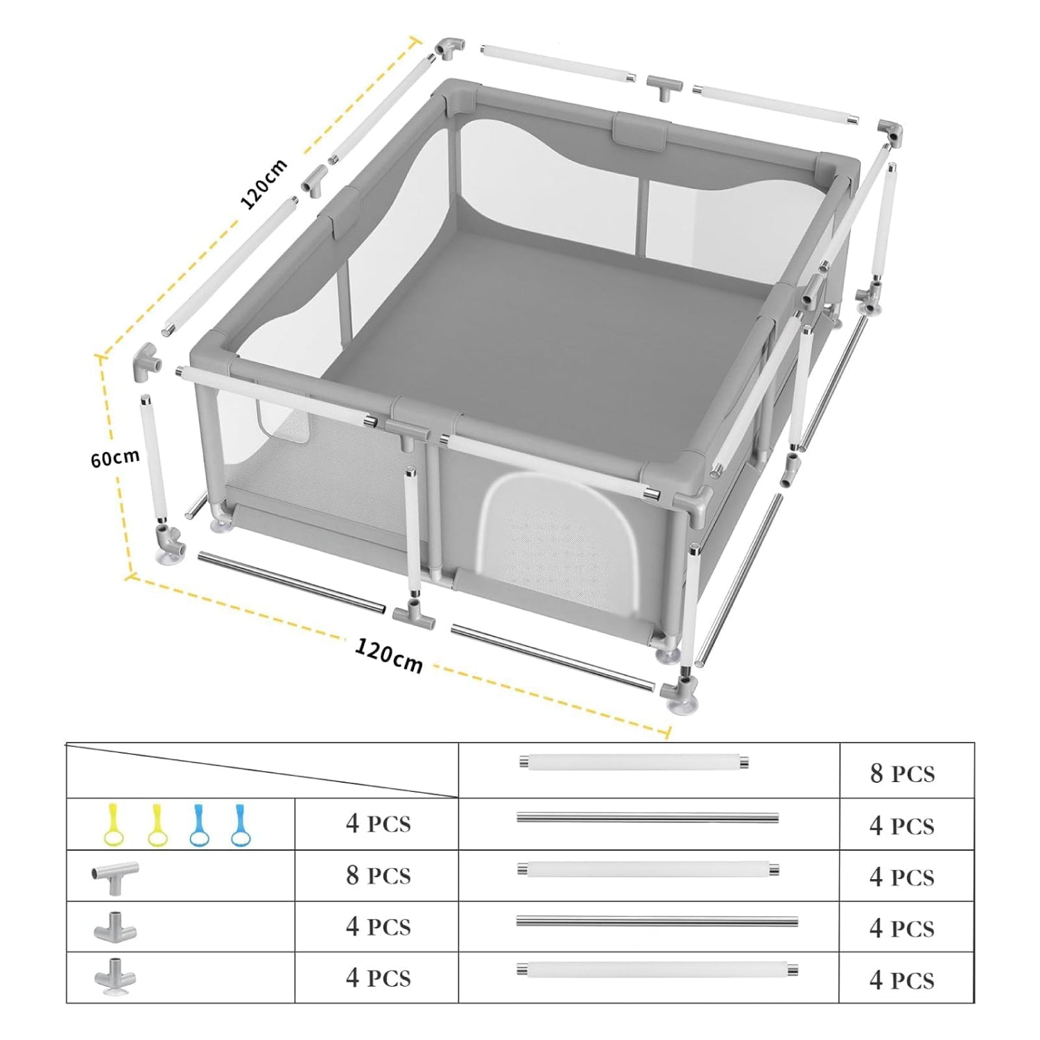 Portable Baby Playpen 180×150cm | Foldable Mesh Play Yard, Gray