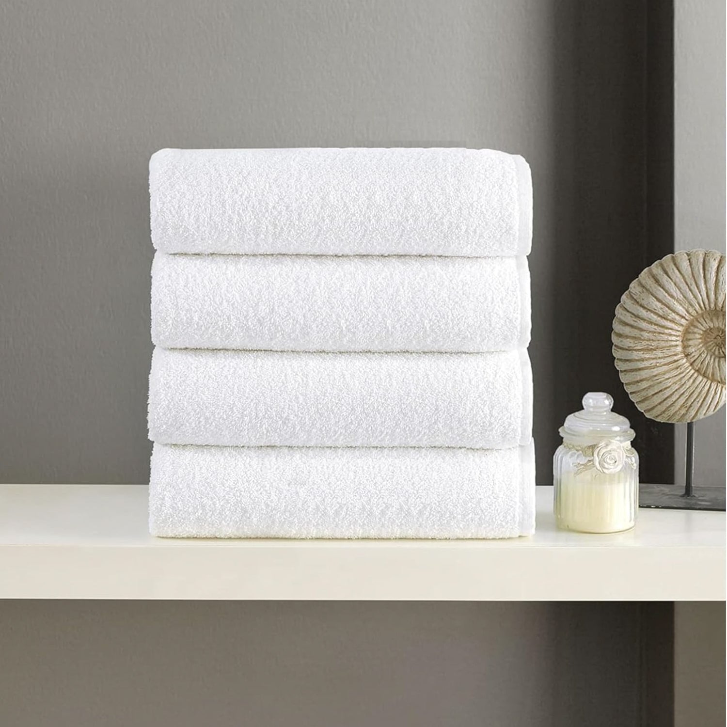 100% Cotton Bath Towels Set of 4 – Soft, Thick, Quick Dry, Large White Towels