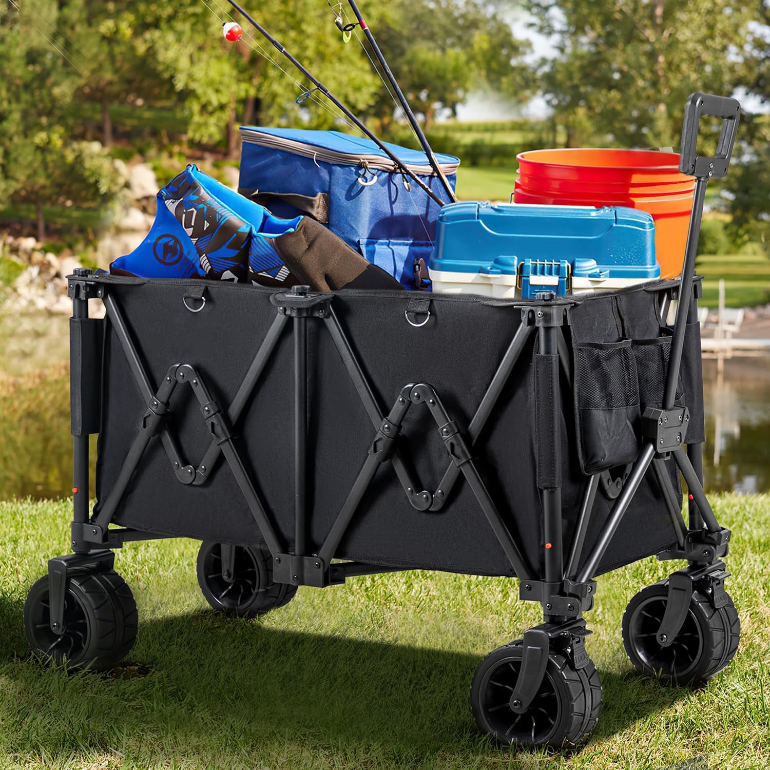 Heavy Duty Foldable Beach Wagon – Collapsible Utility Cart with Large Wheels for Sand & Outdoor Use