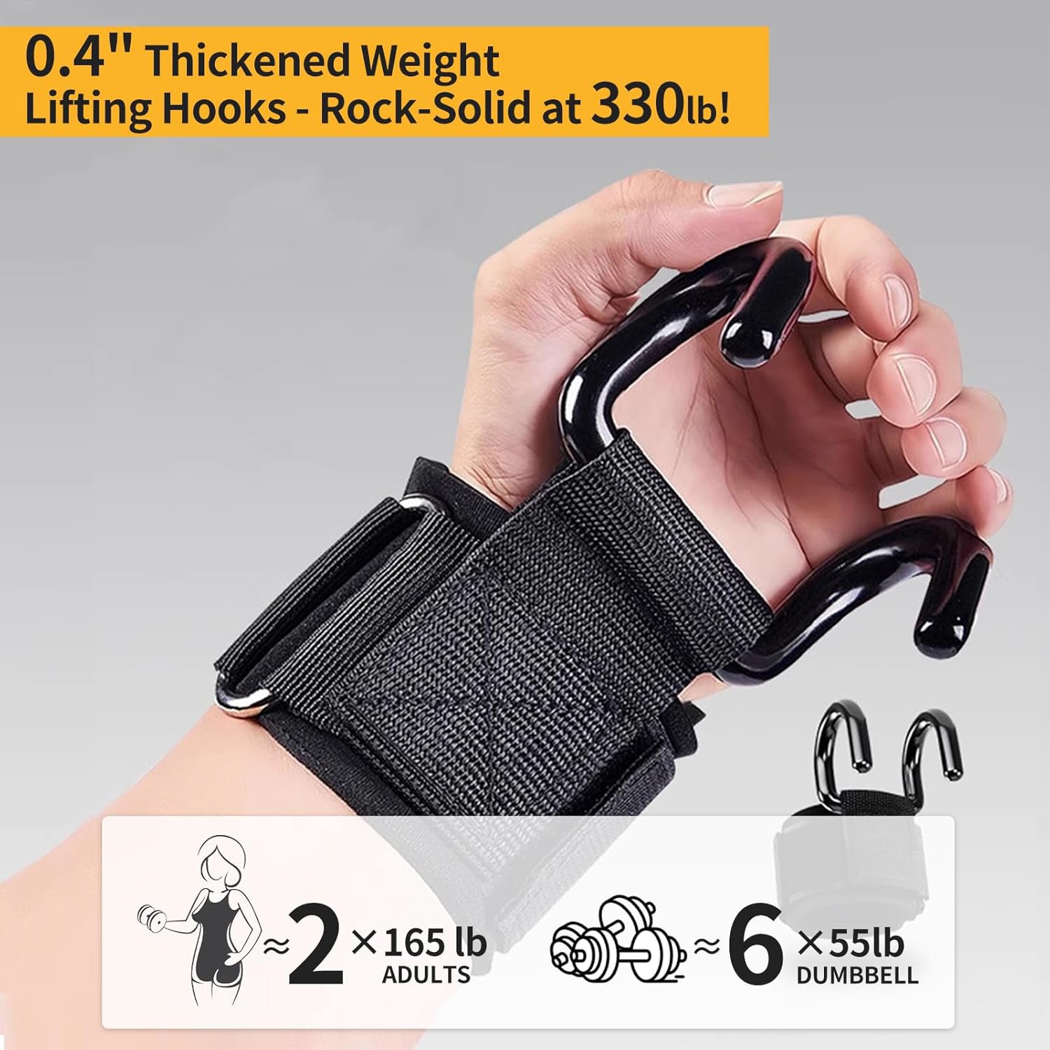Weight Lifting Hooks – 330 LB Heavy Duty Wrist Straps for Deadlifts & Pull-Ups