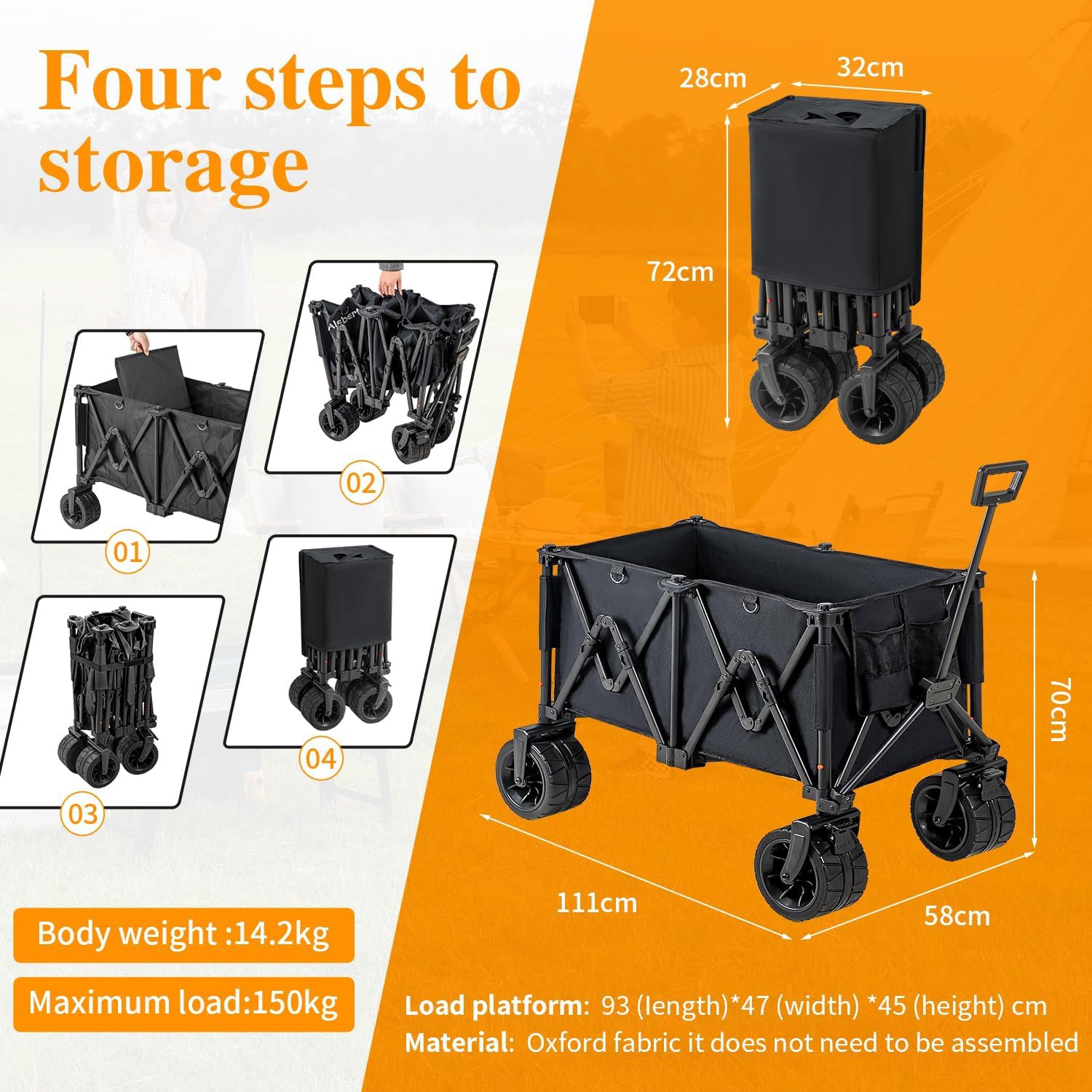 Heavy Duty Foldable Beach Wagon – Collapsible Utility Cart with Large Wheels for Sand & Outdoor Use