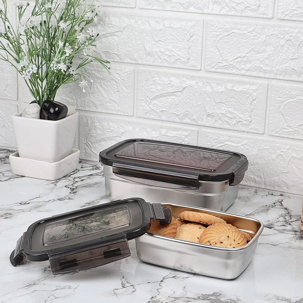 Steel Lunch Box Set – Leak Proof, Airtight, BPA Free – 350ml & 550ml Tiffin for Office/School
