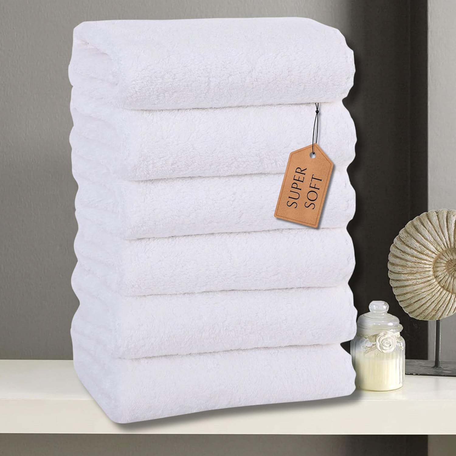 6-Pack White Cotton Hand Towels – Soft, Absorbent, Quick Dry, 650 GSM, Large 50x100cm