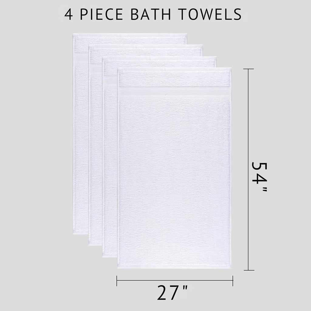 100% Cotton Bath Towels Set of 4 – Soft, Thick, Quick Dry, Large White Towels