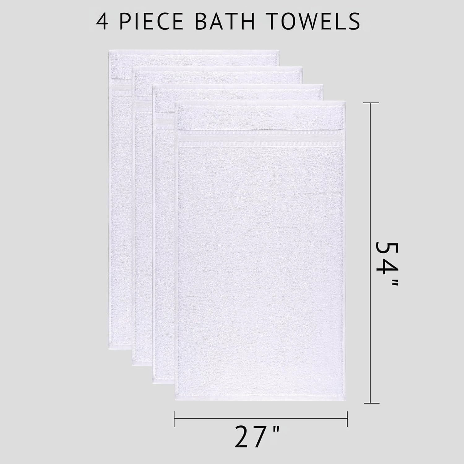 100% Cotton Bath Towels Set of 4 – Soft, Thick, Quick Dry, Large White Towels