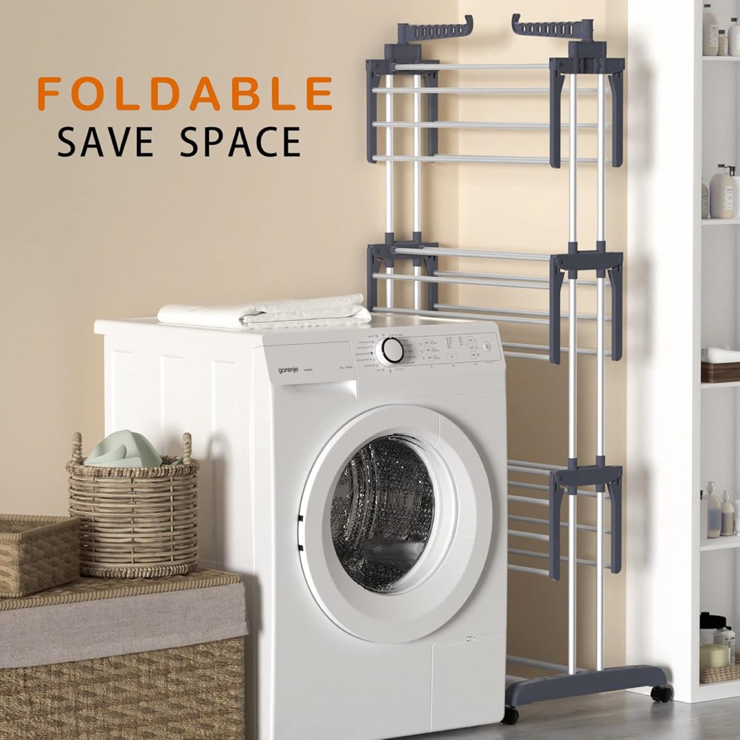 4-Tier Foldable Stainless Steel Clothes Drying Rack with Wheels – Portable & Heavy Duty
