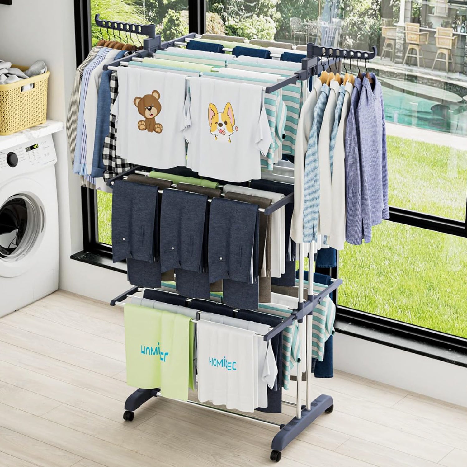 4-Tier Foldable Stainless Steel Clothes Drying Rack with Wheels – Portable & Heavy Duty