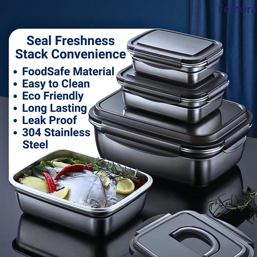 Steel Lunch Box Set – Leak Proof, Airtight, BPA Free – 350ml & 550ml Tiffin for Office/School