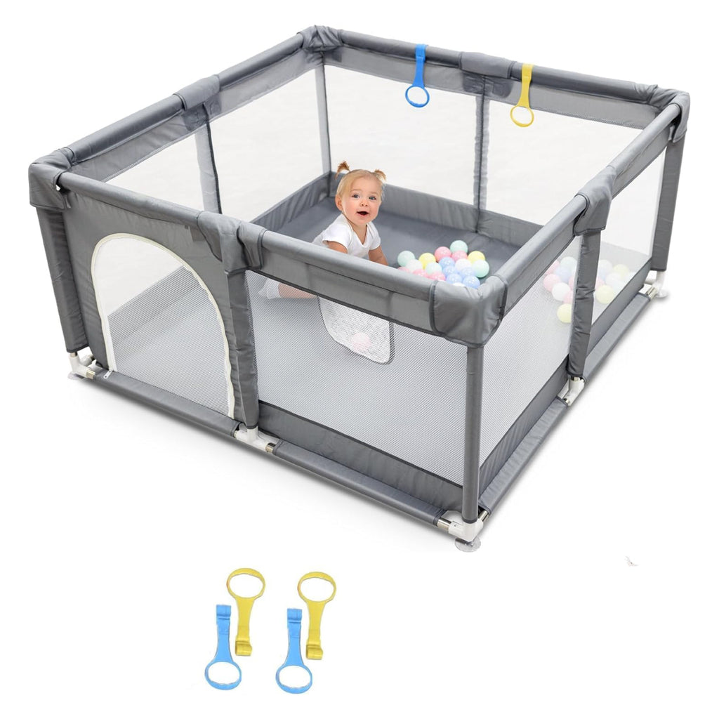 Portable Baby Playpen 180×150cm | Foldable Mesh Play Yard, Gray