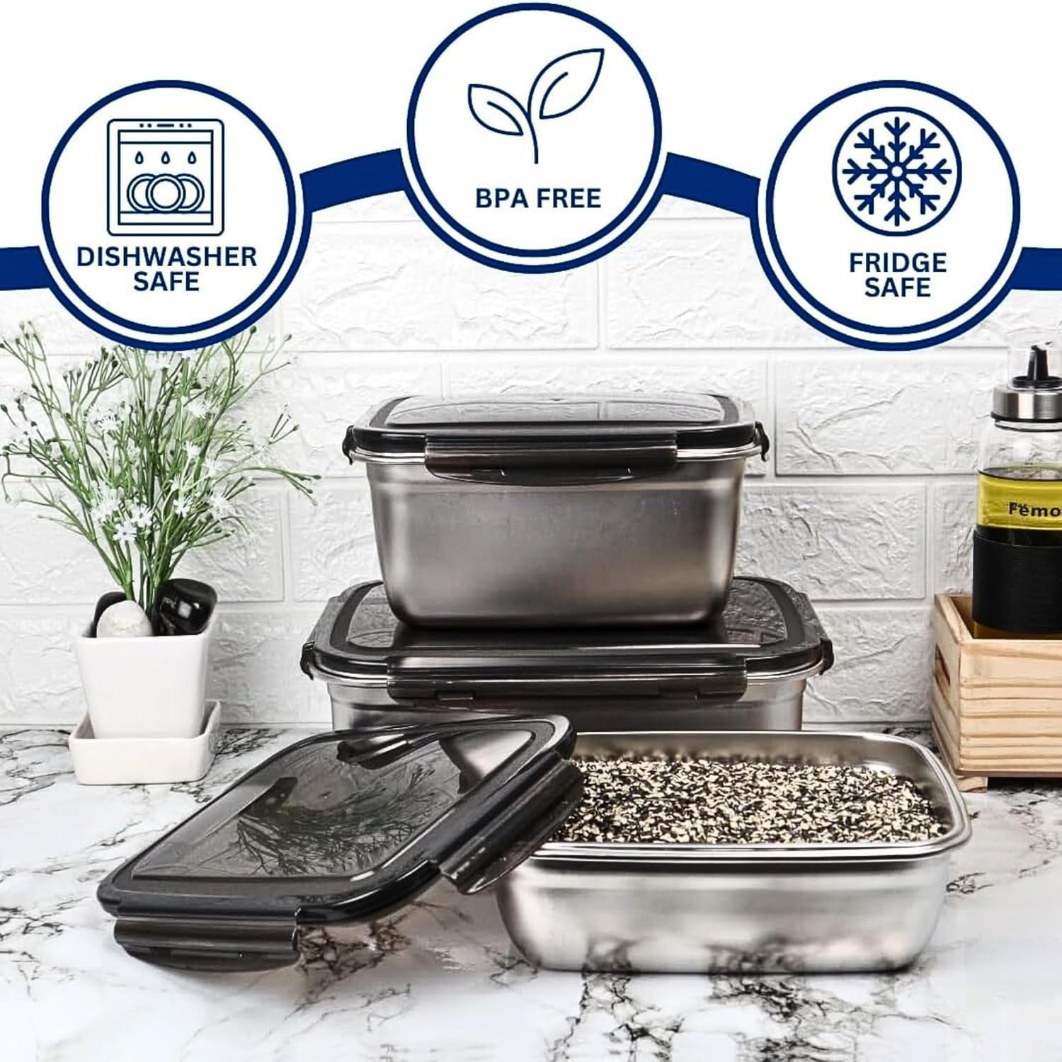 Steel Lunch Box Set – Leak Proof, Airtight, BPA Free – 350ml & 550ml Tiffin for Office/School