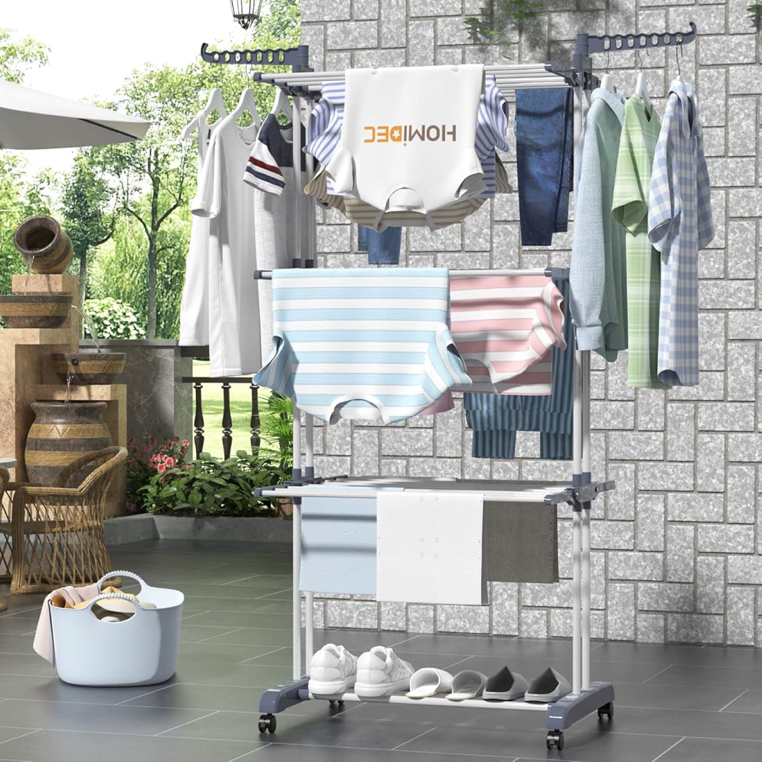 4-Tier Foldable Stainless Steel Clothes Drying Rack with Wheels – Portable & Heavy Duty
