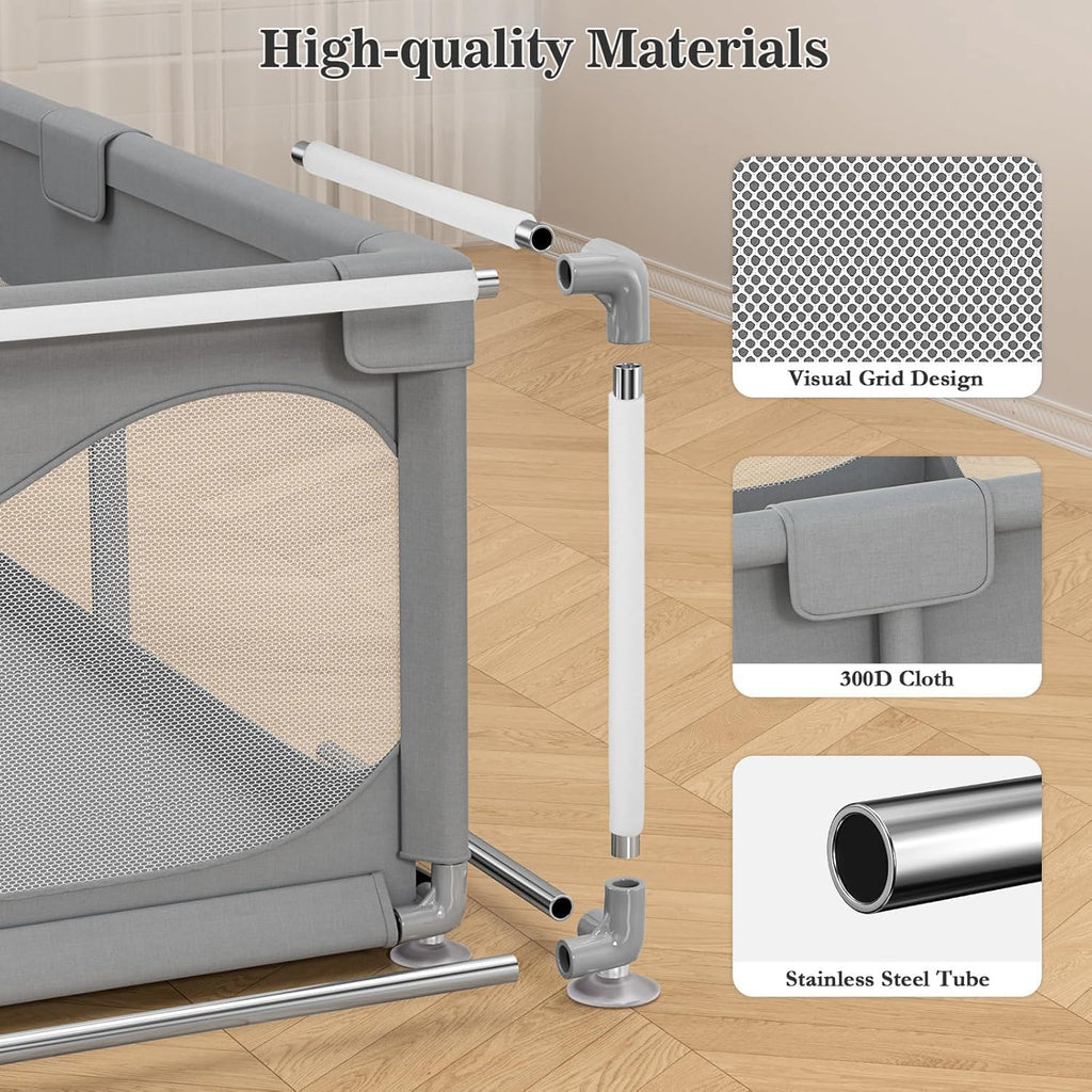 Portable Baby Playpen 180×150cm | Foldable Mesh Play Yard, Gray