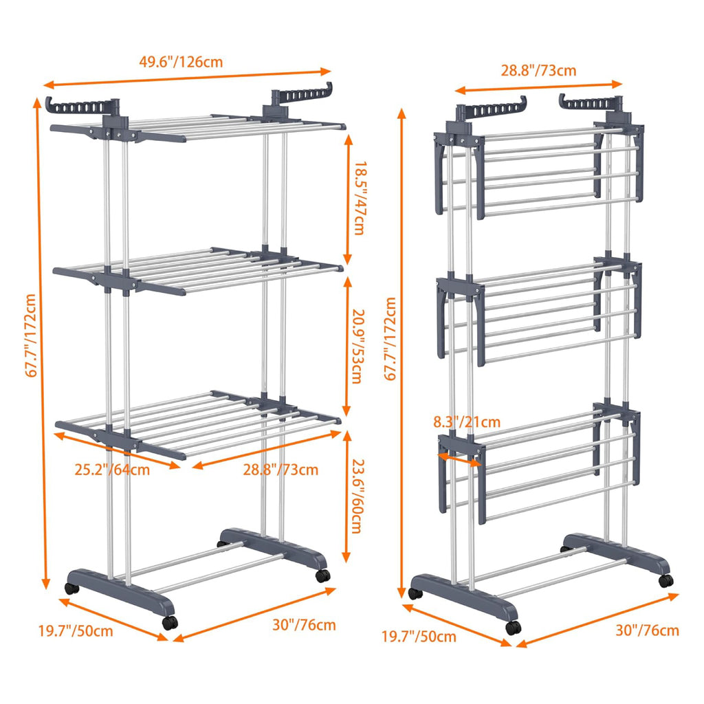 4-Tier Foldable Stainless Steel Clothes Drying Rack with Wheels – Portable & Heavy Duty