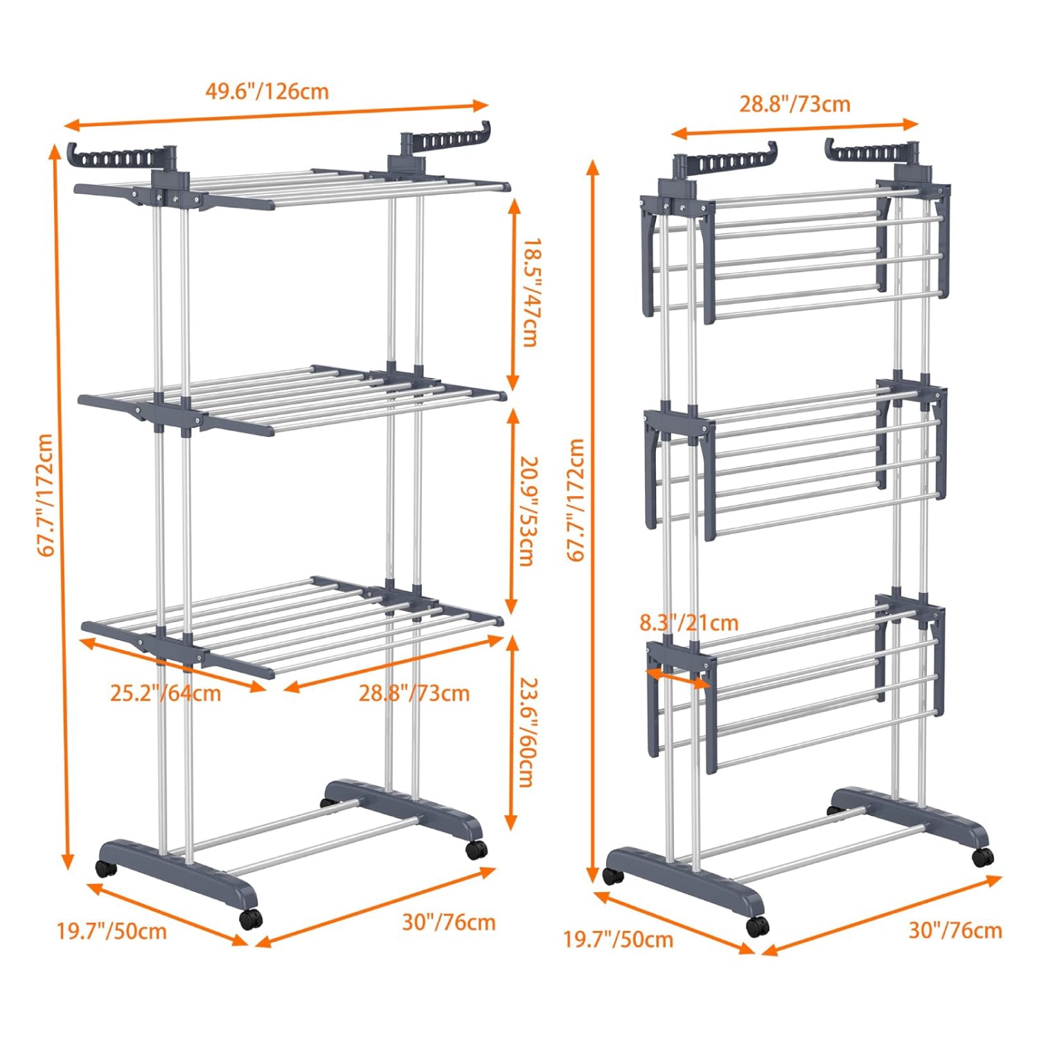 4-Tier Foldable Stainless Steel Clothes Drying Rack with Wheels – Portable & Heavy Duty