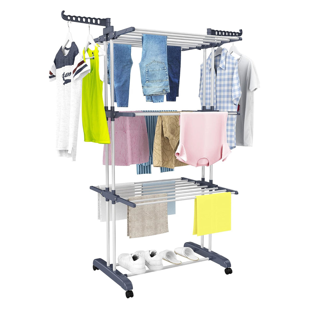 4-Tier Foldable Stainless Steel Clothes Drying Rack with Wheels – Portable & Heavy Duty