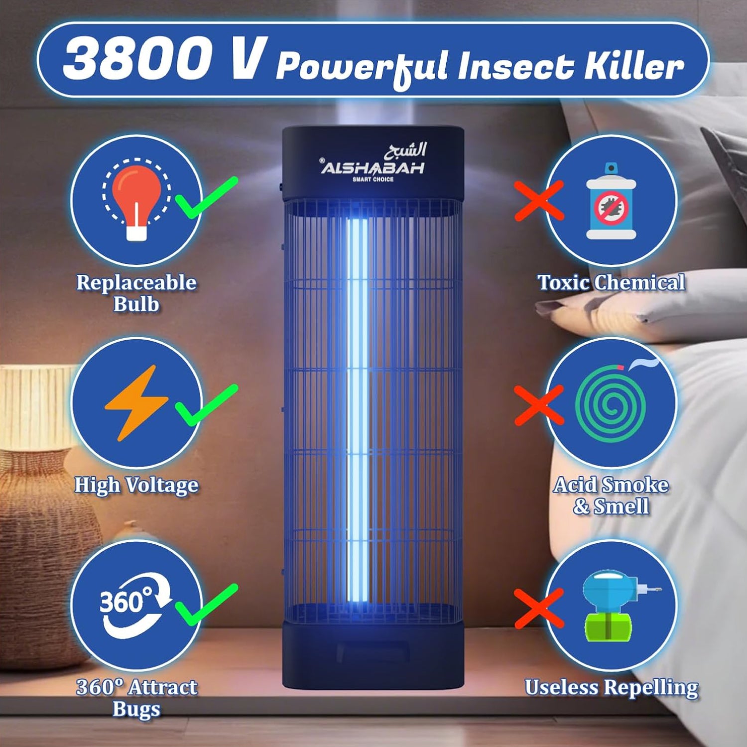 ALSHABAH 3800V Mosquito Killer Lamp | High Power UV Electric Insect Zapper for Indoor & Outdoor
