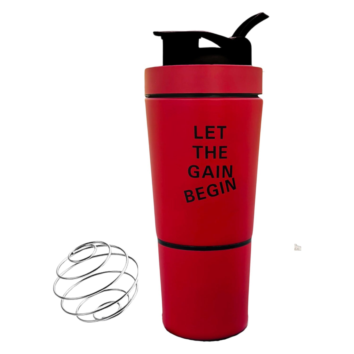 27oz Stainless Steel Protein Shaker – Leak-Proof, BPA-Free, with Powder Compartment & Mixer Ball (Red/Silver)