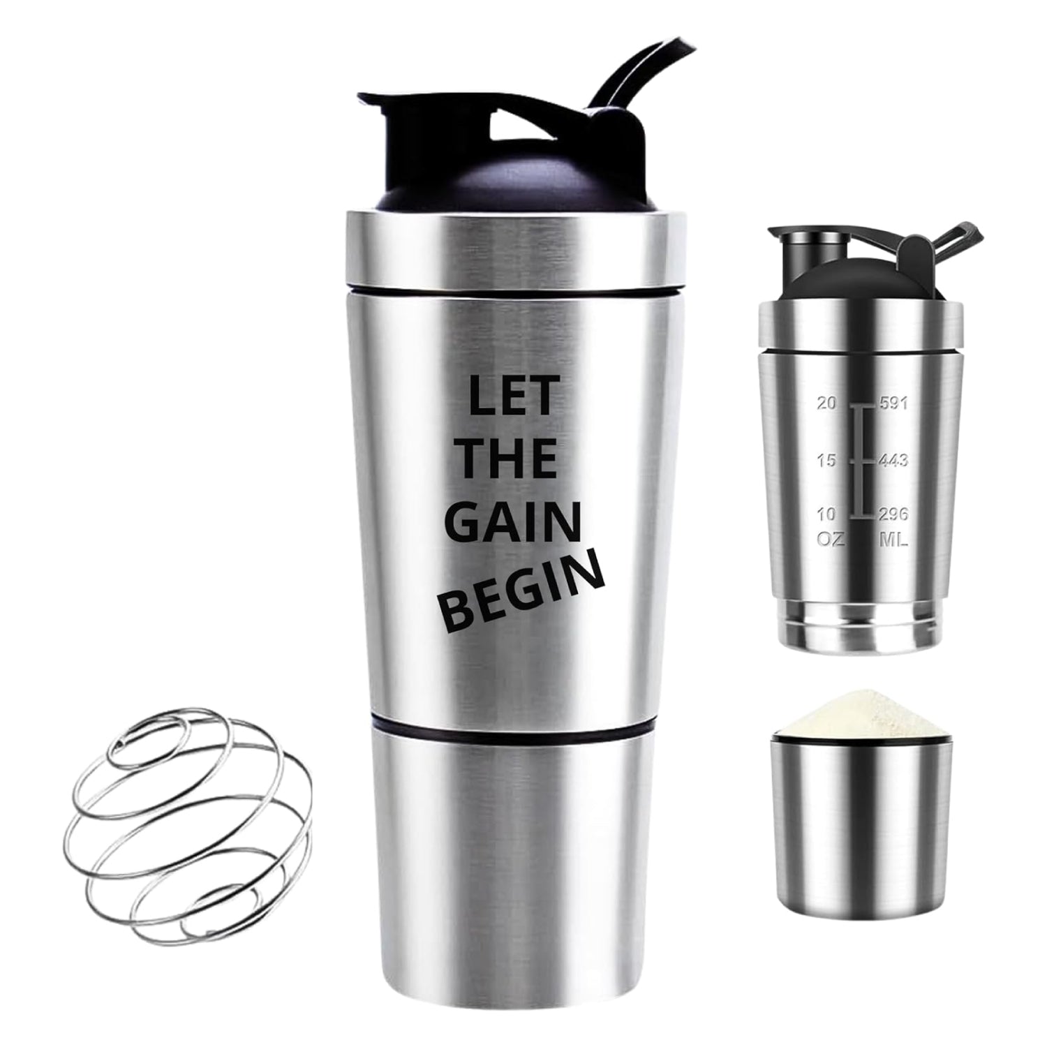 27oz Stainless Steel Protein Shaker – Leak-Proof, BPA-Free, with Powder Compartment & Mixer Ball (Red/Silver)