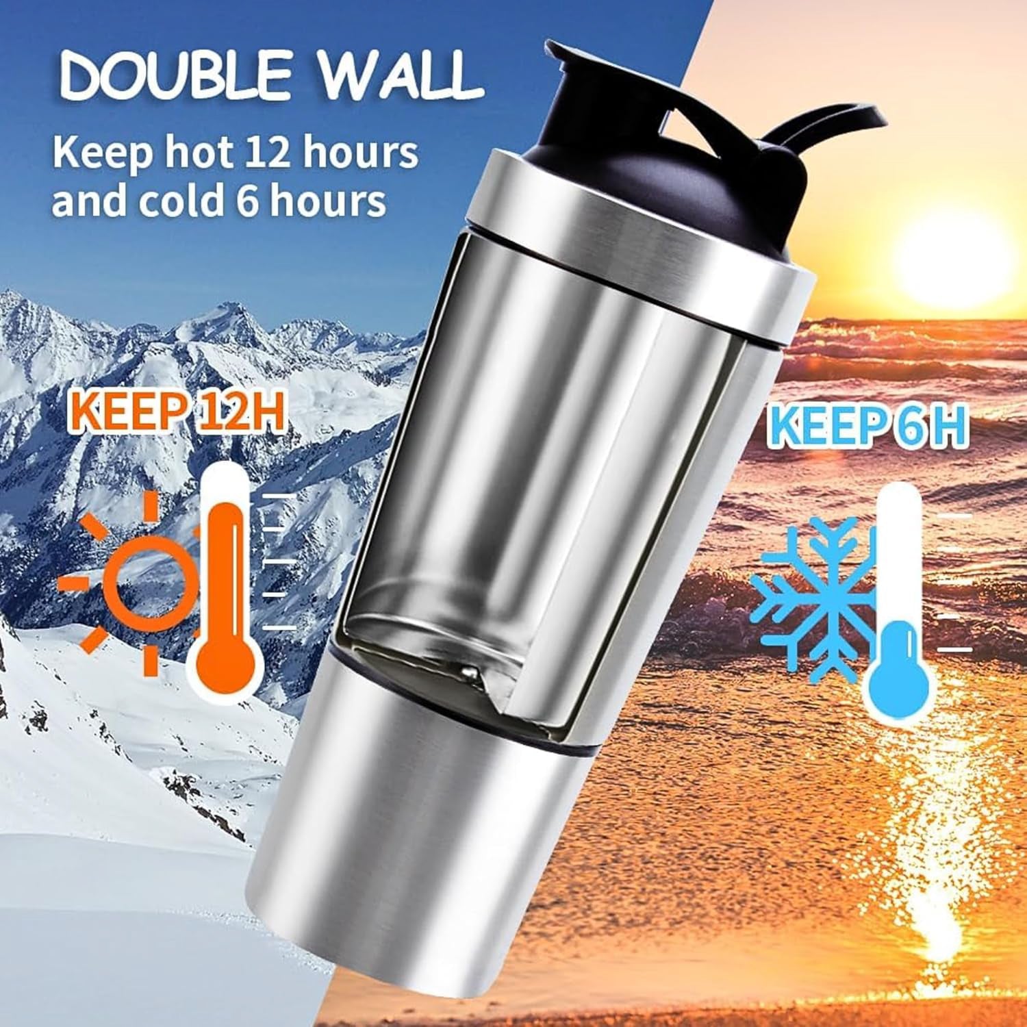 27oz Stainless Steel Protein Shaker – Leak-Proof, BPA-Free, with Powder Compartment & Mixer Ball (Red/Silver)
