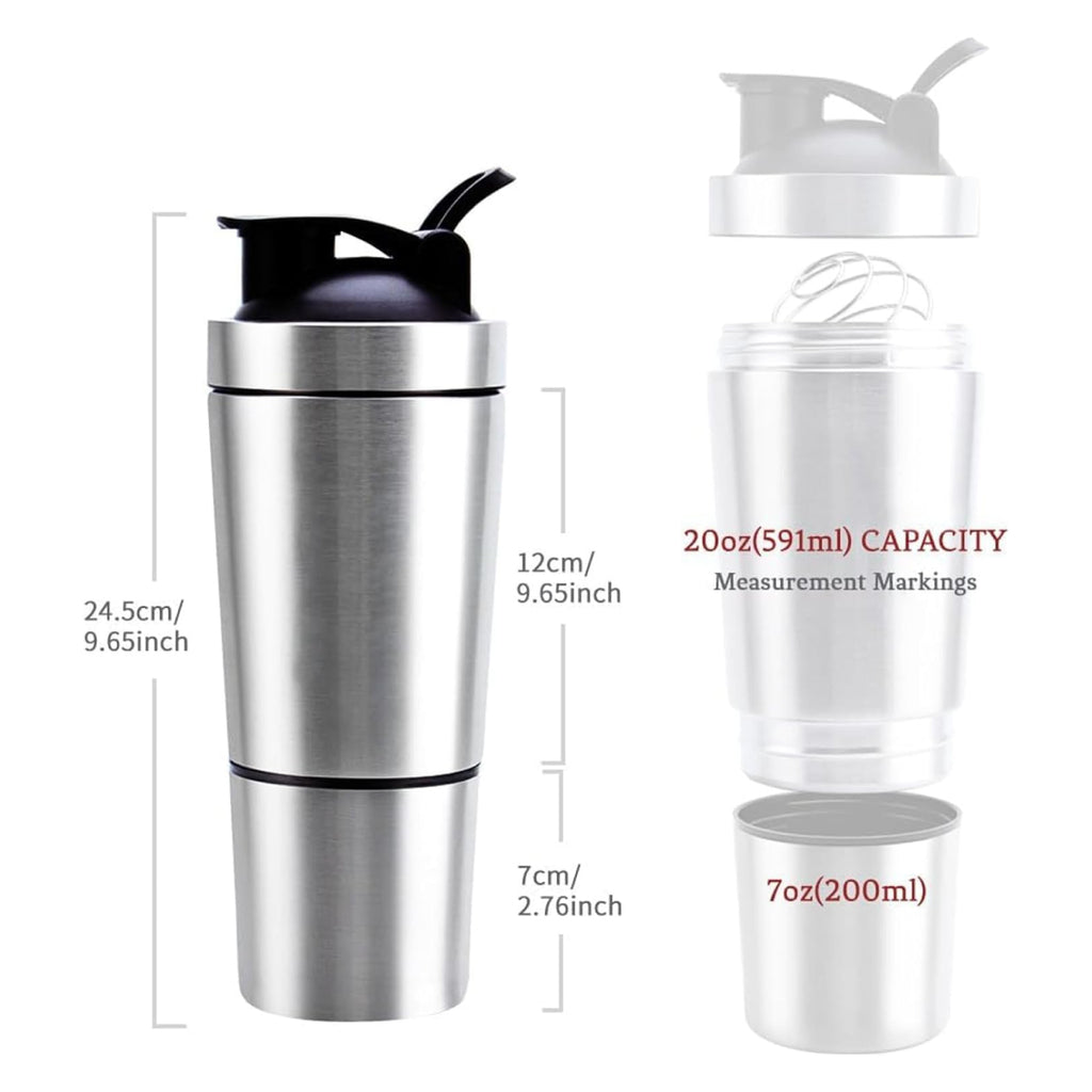 27oz Stainless Steel Protein Shaker – Leak-Proof, BPA-Free, with Powder Compartment & Mixer Ball (Red/Silver)