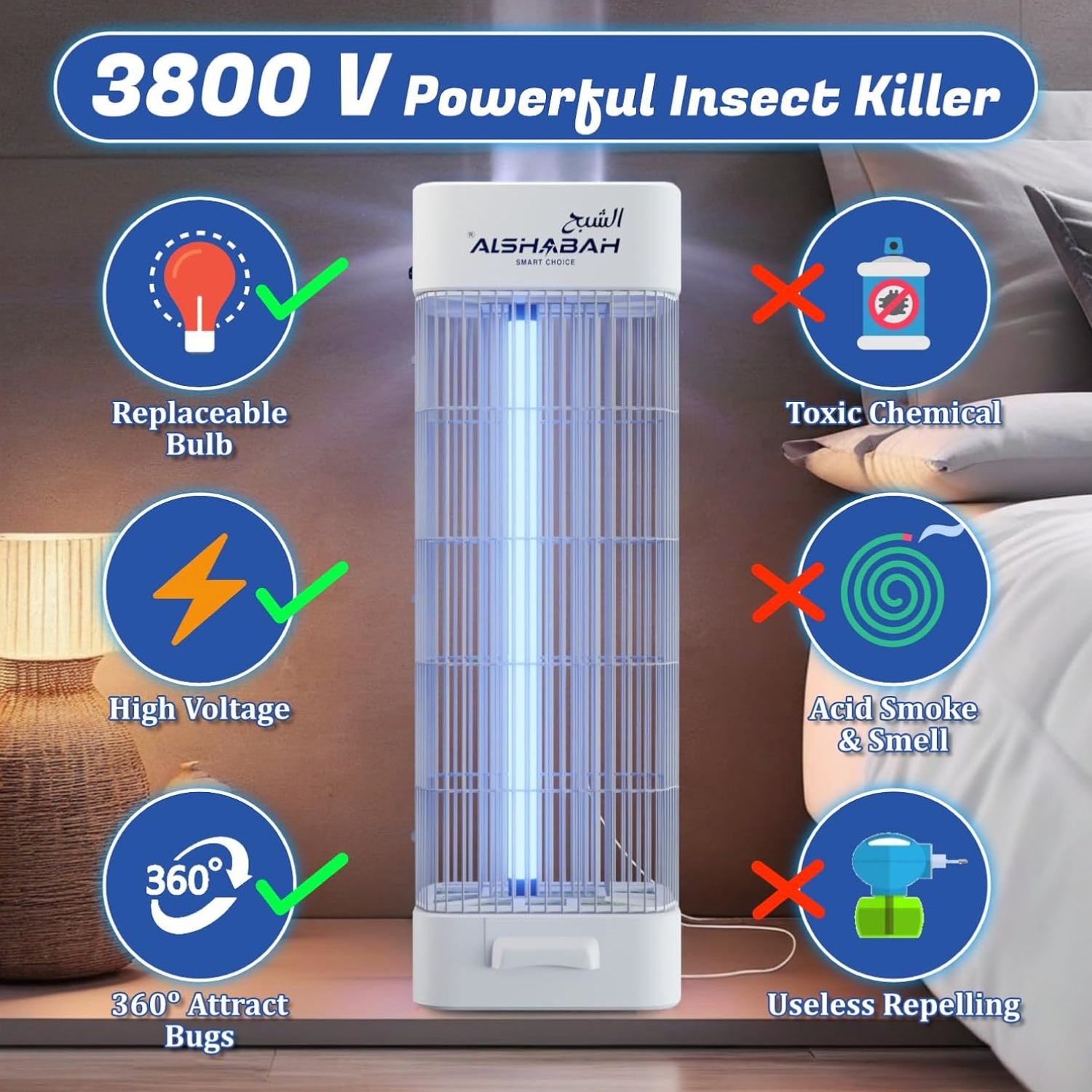 ALSHABAH 3800V Mosquito Killer Lamp | High Power UV Electric Insect Zapper for Indoor & Outdoor